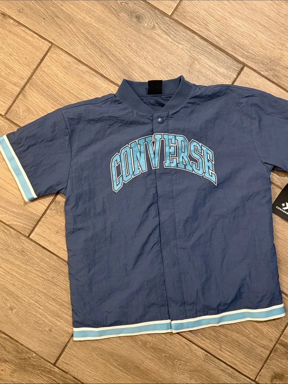 Converse Boys Blue Short-Sleeve Button Down Baseball Shirt NWT